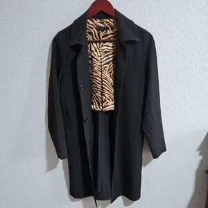 Black Coat with Animal Print Lining